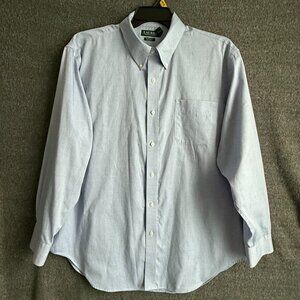 Lauren Ralph Lauren Classic Fit Non Iron Men Sz 18 34/35 Blue Long Sleeve Shirt